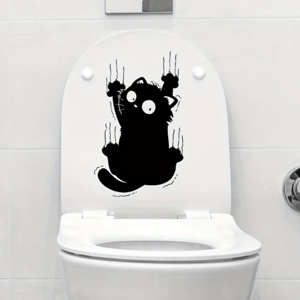 Lucky Cat Lustige schwarze Katze Kratzer Toilettenaufkleber Dekorative Badezimmeraufkleber Wandaufkleber Selbstklebende wasserdichte Heimdekoration Image