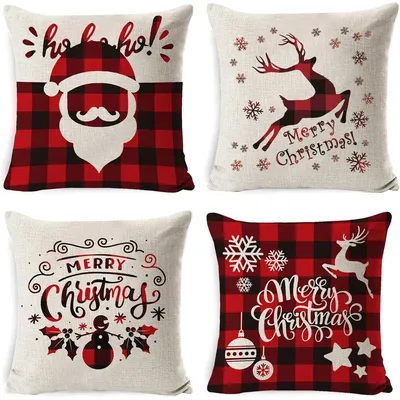 1 Weihnachtskissenbezüge 18 x 18 quadratische Leinenkissenbezüge für Sofa, Terrasse, Image