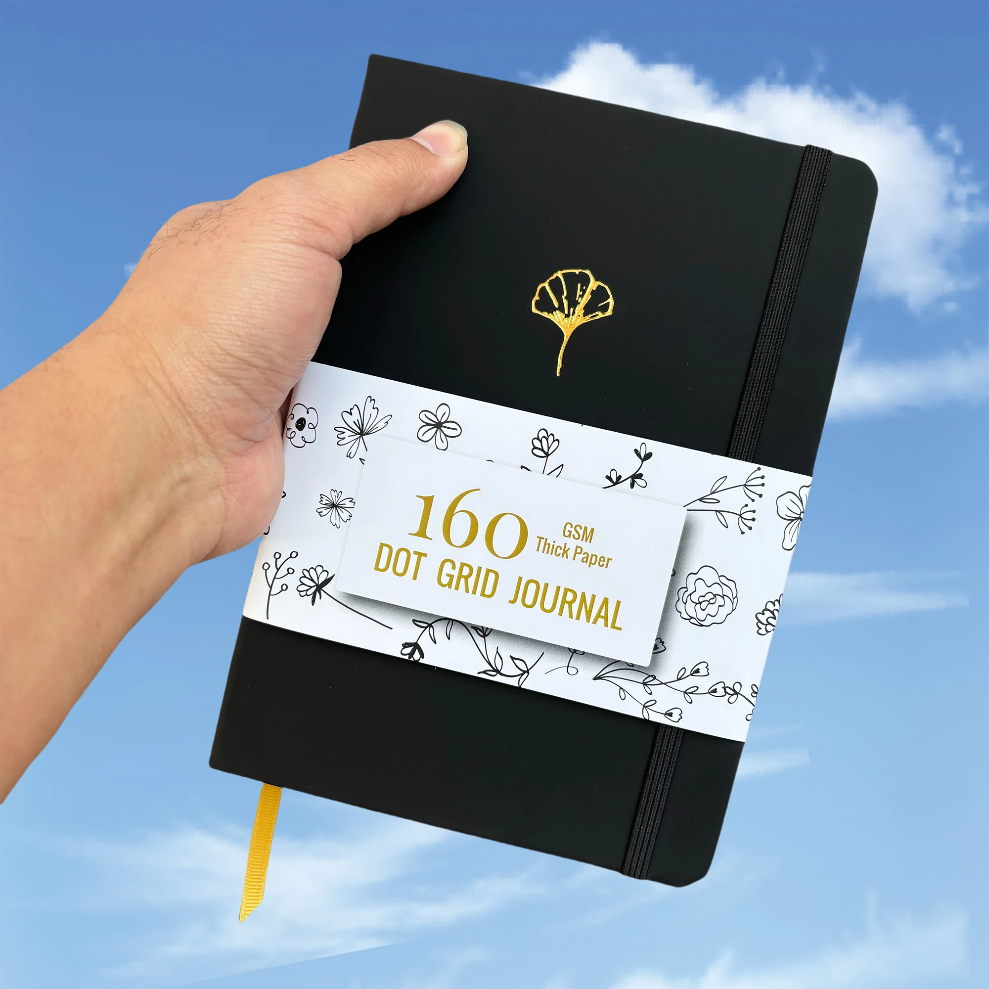 1 Stück Ginkgoblatt gepunktetes Notizbuch, nummeriertes 160 Seiten und 160 g/m2 dickes Cremepapier, 5 x 5 mm DOT-GRID für Skizzen BUJO Image