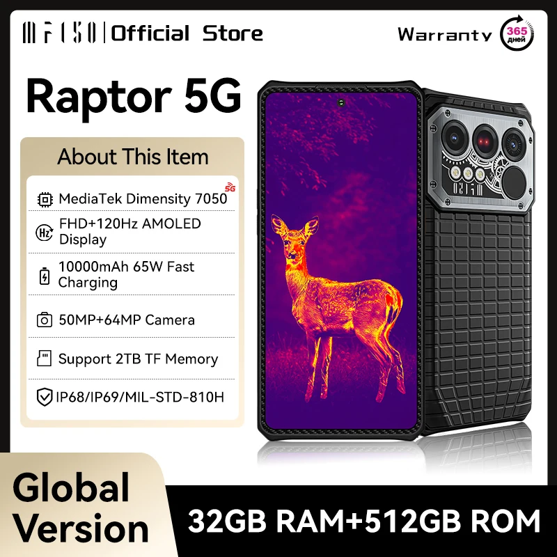 IIIF150 Raptor 5G Robustes Smartphone Android 14 Mobiltelefon 6,78'' 120Hz AMOLED-Display 16 GB + 512 GB 50 MP 65 W 10000 mAh Telefon Image