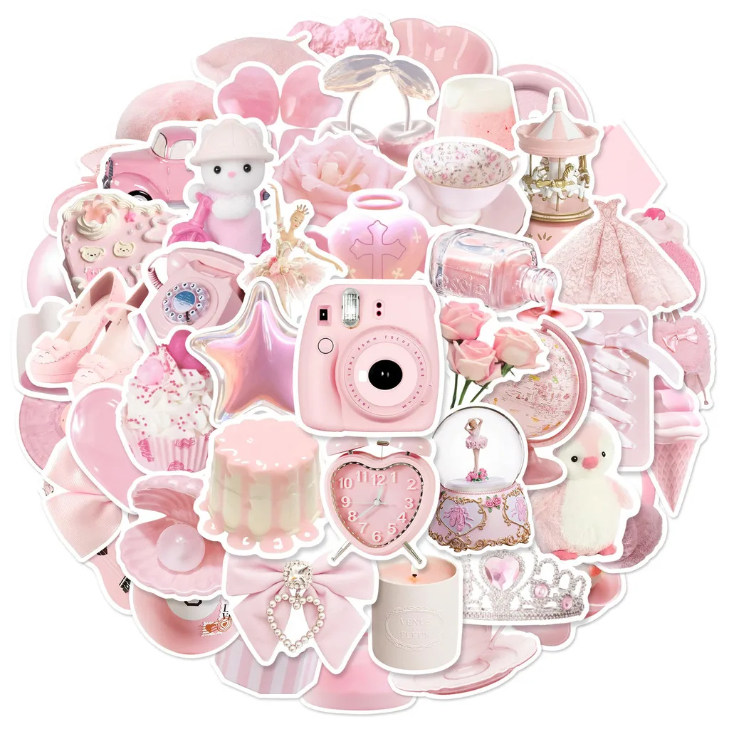 50PCS einfache süße rosa Sweety Girl Stil Graffiti Aufkleber für Fahrrad Hand Konto Federmäppchen Aufkleber Image
