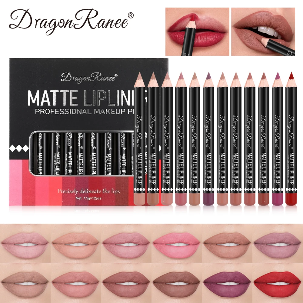 12-teiliges Lipliner-Set, samtmatt, antihaftbeschichtet, Lippenstift, wasserdicht und schweißfest, aufhellendes Lipliner-Set für Herbst und Winter Image