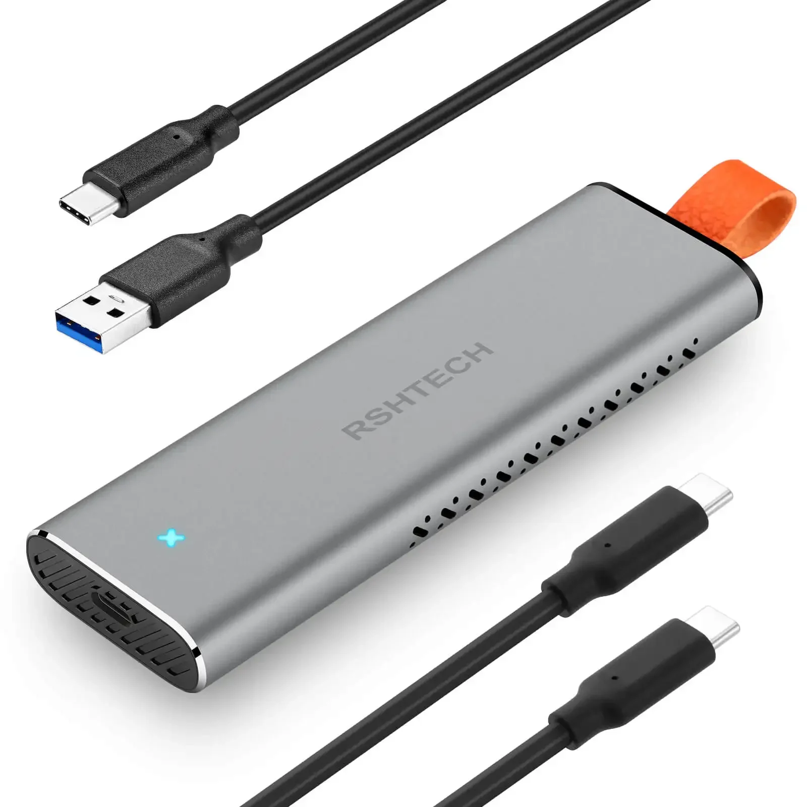 RSHTECH M.2 NVMe SATA SSD-Gehäuse Aluminium 10 Gbit/s USB 3.1 Externer NVMe SSD Caddy für NVMe PCIe und SATA M-Key (B+M Key) UASP Image