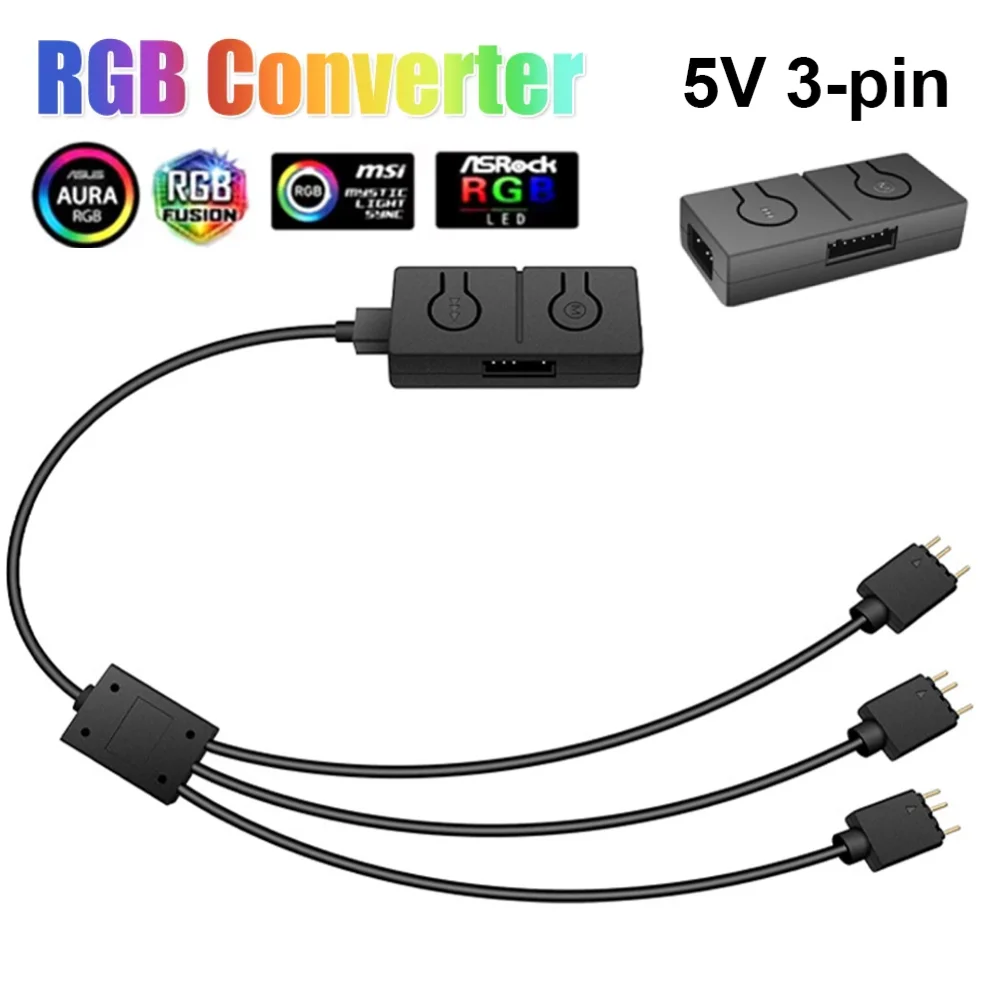 RGB-Lüfter konverter 3-Wege-Splitter 50-Farben-Modus-Transfer-Hub 5V 3-polig Argb bis 12V 4-poliger Argb-Lichttransfergehäuse-Lüfter konverter Image