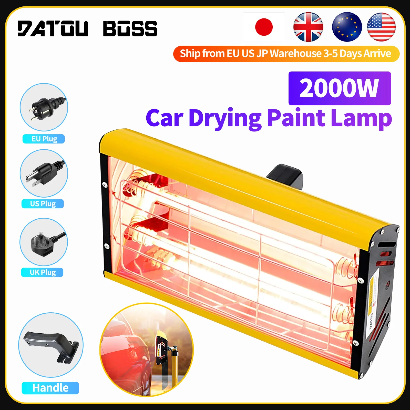 DATOUBOSS Tragbare Infrarot-Lack-Härtungslampe 1000 W/2000 W Handkurzwellen-Infrarot-Heizlicht Karosserie-Reparatur-Werkzeug Image