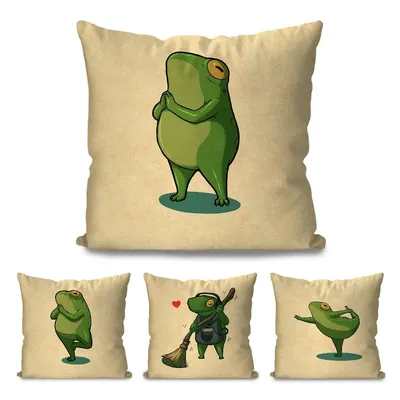 1pc Retro Frosch Sport Cartoon Kissen Fall Quadrat Kissen Schlafzimmer Sofa Freizeit Komfort Kissen Image