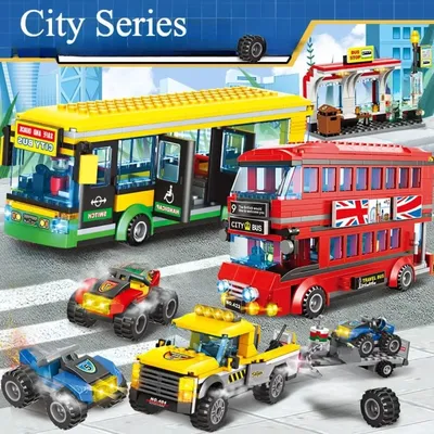 Stadt London Bus Station Bausteine Doppeldecker Reise Bus Station Stadt Single Decker Express Bus Image