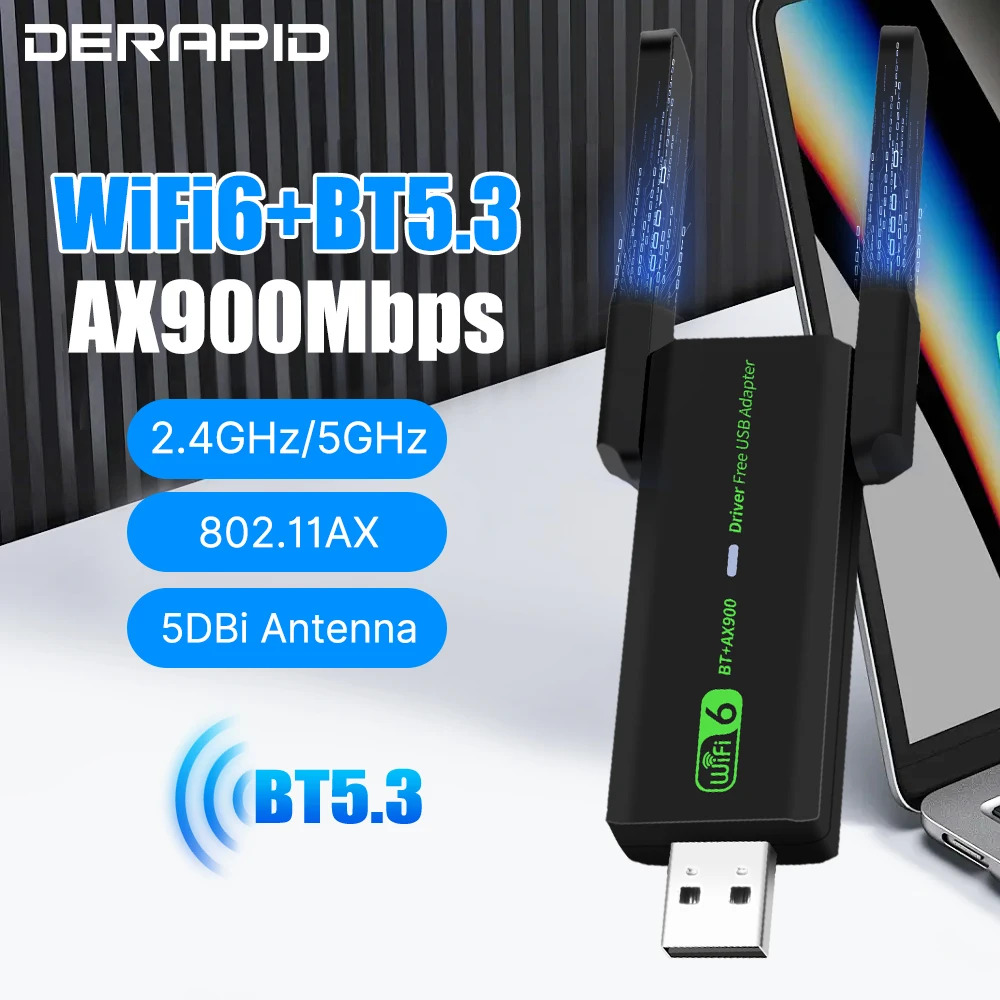 WiFi 6 AX900 Bluetooth 5.3/5.4 WiFi USB Adapter Drahtlose Netzwerkkarte 2,4 G & 5 GHz Wi-Fi Antenne Empfangen USB für PC/Laptop Win10/11 Image