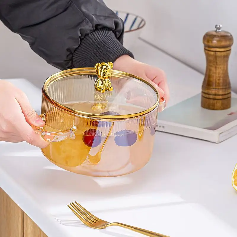 1500ML Glas Topf Klar Kochtopf Suppe Topf Heizung Dual Griffe Glas Topf Mit Abdeckung Küche Kochen Werkzeuge Image