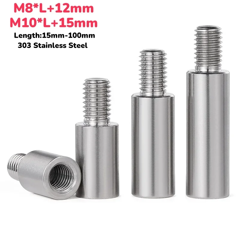 303 Edelstahl-Gewindesäule M8 + 12 mm M10 + 15 mm runder Abstand PCB Stecker auf Buchse Schraube Abstandshalter Einzelkopfsäule Image
