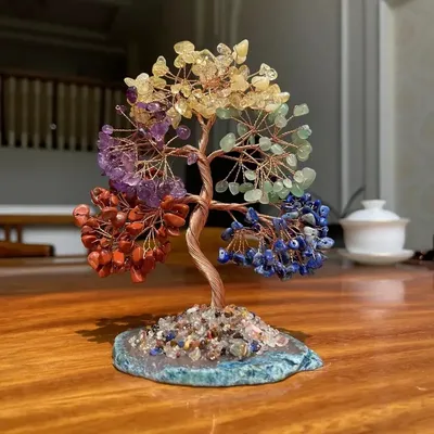 Vintage Gemstone Bonsai Tree with Mixed Crystal Stones Chakra Healing Feng Shui Decorative Tree Positive Energy Crystal Tree
