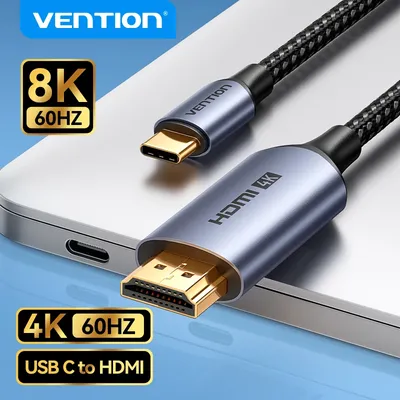 Vention Type C to HDMI-compatible Cable 8K/60Hz 4K/120Hz for MacBook Pro iMac iPad Pro for Samsung Xiaomi USB C to HDMI 2.1