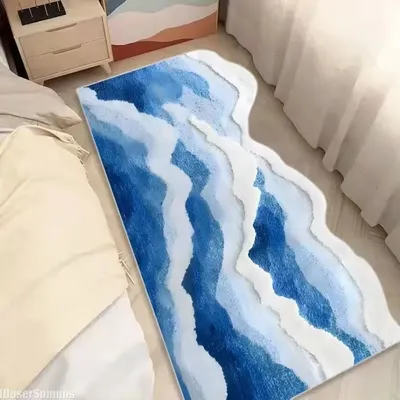Bathroom Rug Romantic Carpet Wave Rug Ocean Furry Rug Wavy Washable Blue Bath Mat 3D Microfiber with