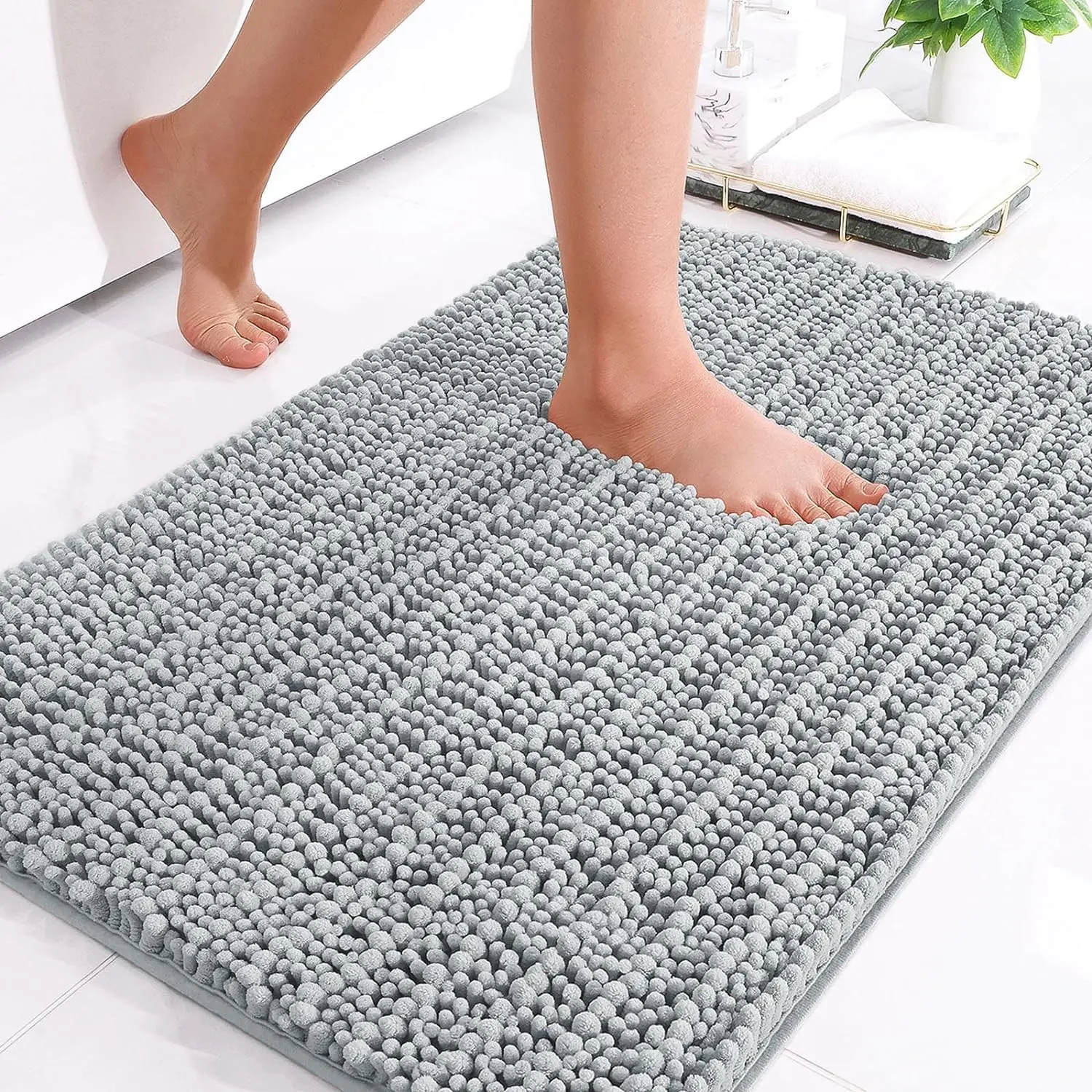 Hapihappy Tapis de bain en Chenille Tapis de bain de luxe Tapis de salle de bain doux et épais absorbant Tapis de bain en peluche antidérapant pour lavage en machine pour salle de bain