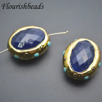 Faceted Oval Shape Synthetic Lapis Stone Gold Plated Loose Beads for DIY Fashion Jewelry Making