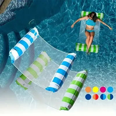 1pc foldable inflatable striped floating row, double backrest floating row, water amusement lounge
