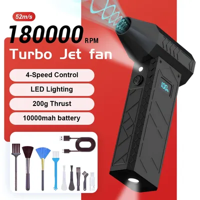 180000 RPM Turbo Jet Fan 2 LED Lighting Battery Level Display Powerful Air Blower 4 Gear Speed Turbo