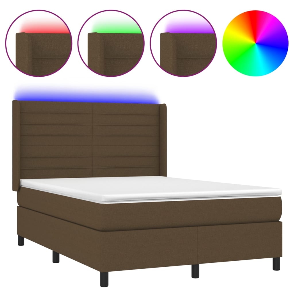 vidaXL Boxspringbett mit Matratze & LED Dunkelbraun 140x190 cm Stoff Image