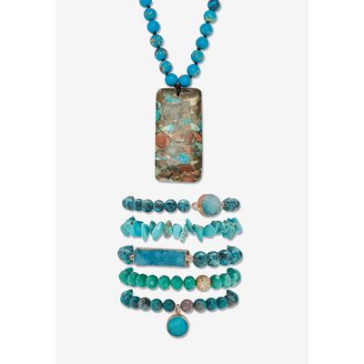 Women's Genuine Blue Jasper Goldtone Necklace And Beaded Bracelet Set, 34 Inches by Roamans in Blue