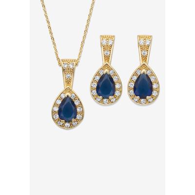 Women's 8.63 Tcw Simulated Blue Sapphire And Cz Goldtone Earrings And Necklace Set 15