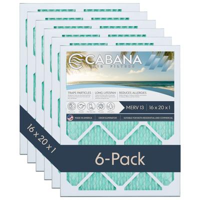 Cabana Air Filters 6 Pack HVAC Furnace Air Filters, MERV 13, 16 x 20 x 1, White - 0.68