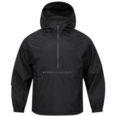 TEMU Men's Windbreaker Jacket, Polyester 100% Solid Color, Hooded Zip-up Sports Pullover, Long Sleeve, Regular Fit, Spring/fall Season, Non-stretch Woven Fabric, 135g/mÂ² Weight, 75g/mÂ² Lining