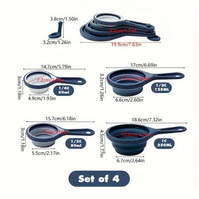 TEMU 4pcs Silicone Measuring Cups Set With Handles, Food-grade, Foldable & , Ideal For Coffee, Flour, Baking, Liquid & Dry Ingredients, With Spice Bottles, For Kitchen Essential