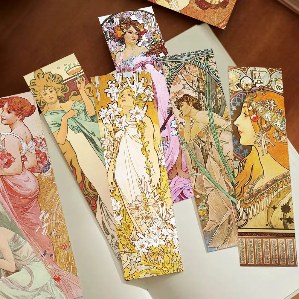 30 Stück Mucha-Lesezeichen, klassische Malerei, Geschenke, Kunstset, kreative Lesezeichen, personalisierbar, exquisit, kulturell und kreativ Image
