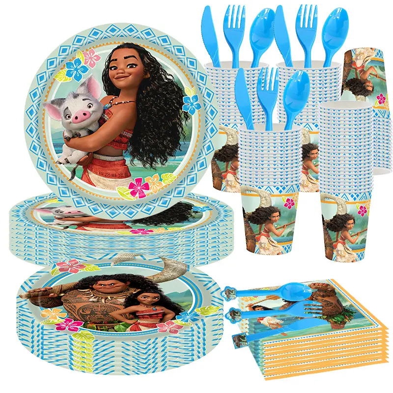 Moana Party Decorations Balloons Set Tableware Napkins Cups Plates Backdrop Kit Disney Vaiana Theme Happy Birthday Deco Supplies