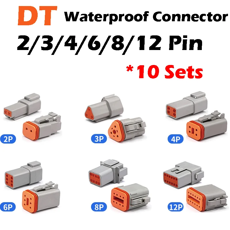 10 Sets DT 2P/3P/4P/6P/8P 22-16AWG Wasserdicht Deutsch Stecker deutch anschlüsse Stecker Kit DT06-2S DT04-2P DT04-3P Image