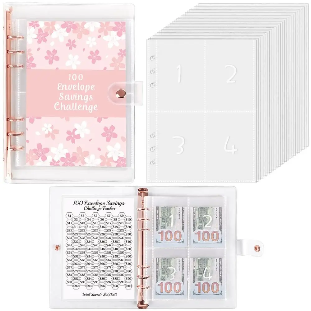 100 Umschläge Geld sparen Herausforderung Mini Binder Einsparungen Herausforderung Einsparungen Herausforderungen Blätter Einsparungen Herausforderungen Buch Image