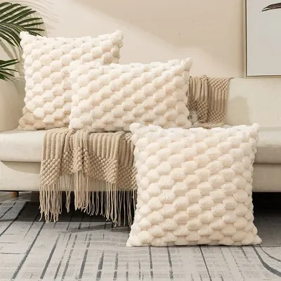 Gewebter Schneeflocken-Samt-Kissenbezug in einfarbiger Farbe, weicher, bequemer Taillenkissenbezug für Wohnzimmer, Sofa, Heimdekoration Image