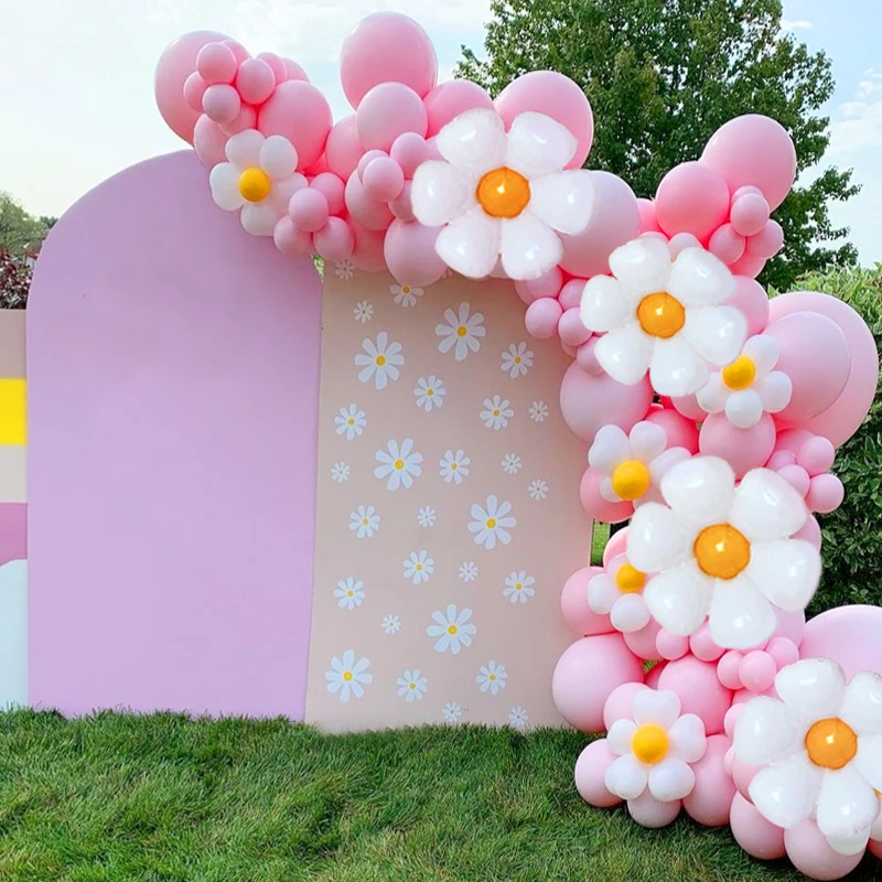 1Set Rosa Weiß Ballon Girlande Bogen kit Daisy Aluminium Form Ballon Mädchen Prinzessin Geburtstag Party Hochzeit Dekoration Baby Dusche Image