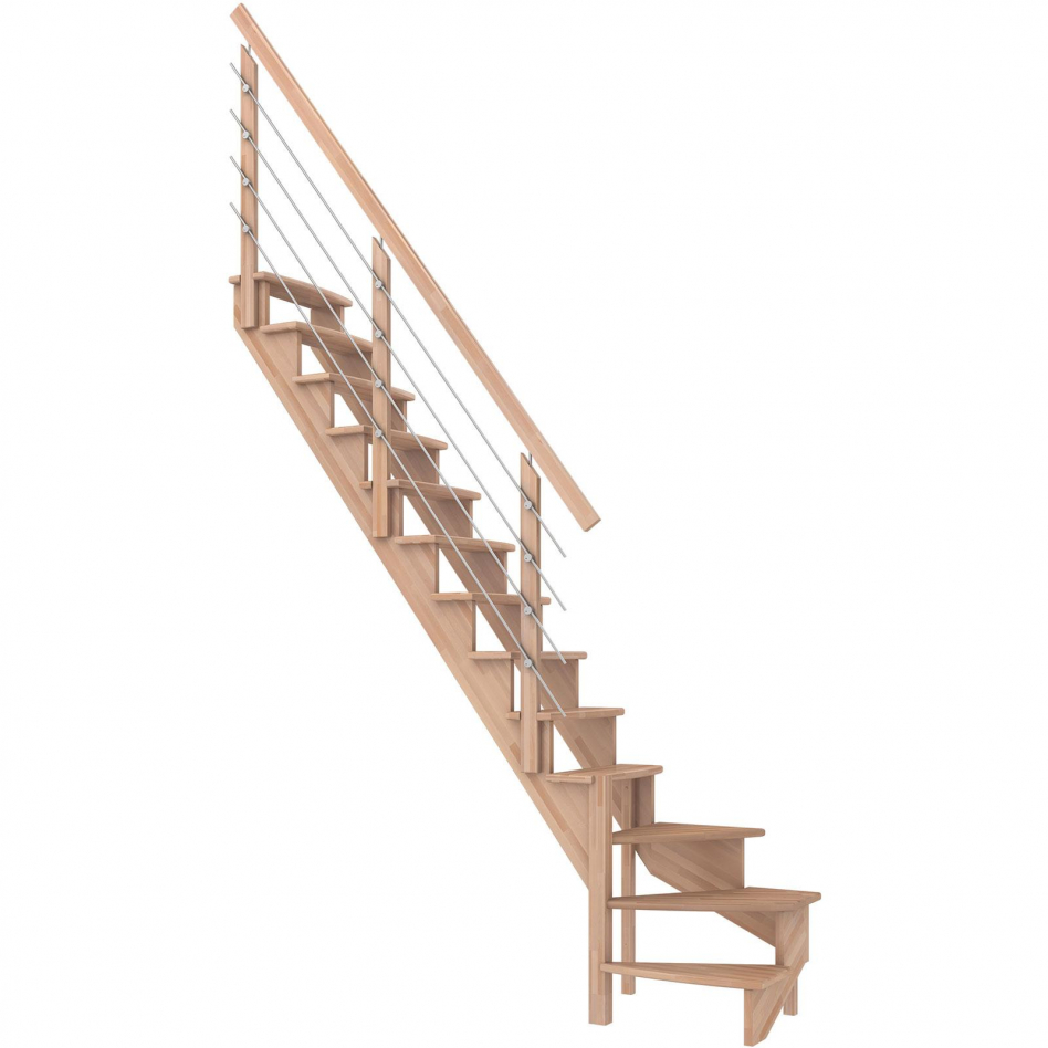 DOLLE Raumspartreppe Wangentreppe Lyon, 75 cm, 1/4 gewendelt,Buche,Edelstahlrohre links,versiegelt Image