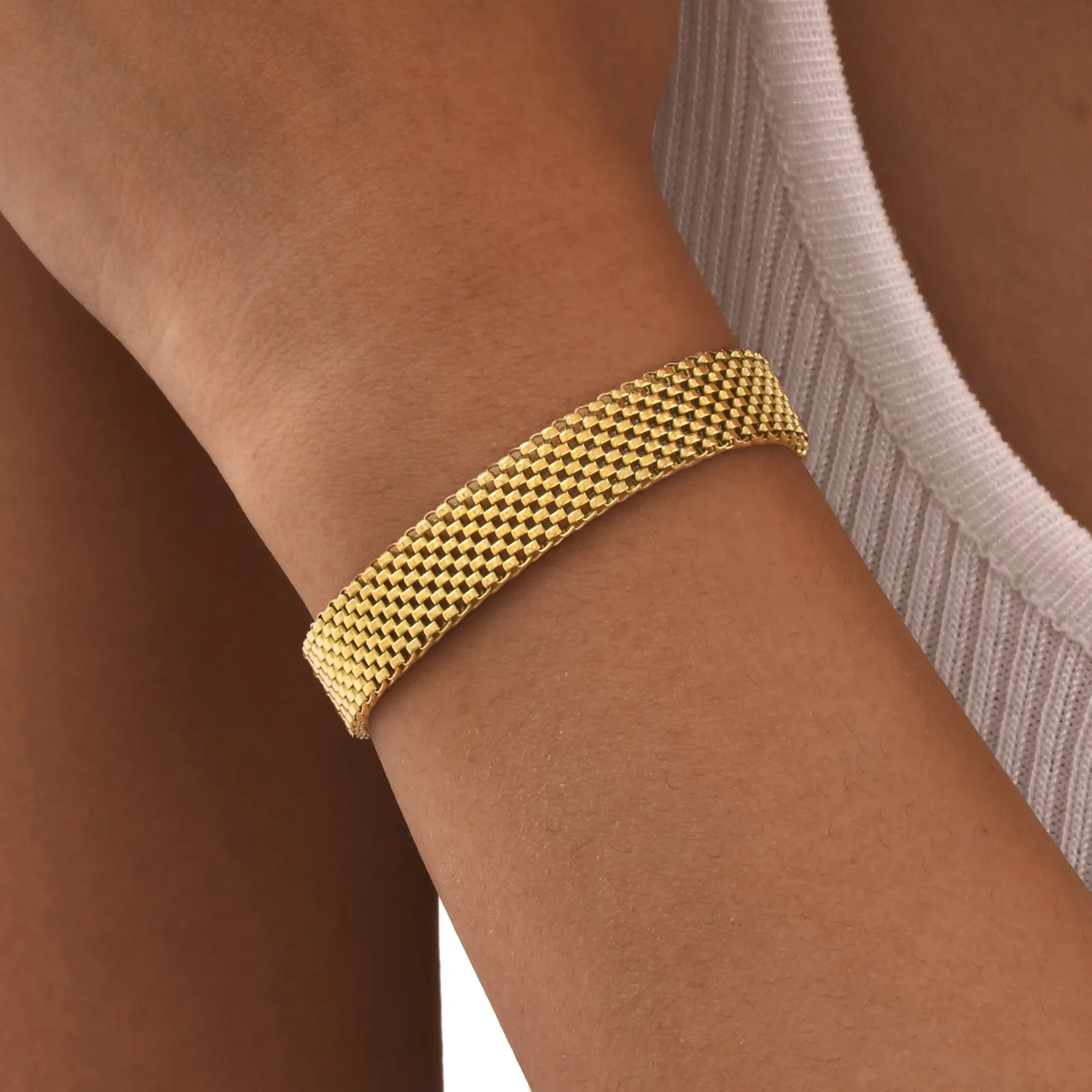 Bracciale da donna in maglia a catena a maglie robuste, gioielli impermeabili placcati in oro in acciaio inossidabile