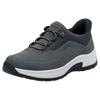 Slip-On Sneaker RIEKER "Ready2GO", Herren, Gr. 40, grau (dunkelblau, grau), Leder, Lederimitat, casual, Schuhe, Slipper, Schlupfschuh, Freizeitschuh mit weichem Schaftrand
