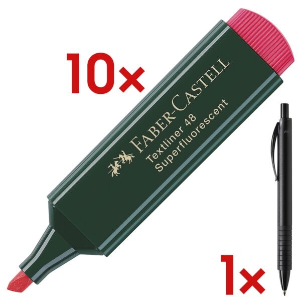 Faber-Castell 10x Textmarker »Textliner 48« inkl. Kugelschreiber »Basic M« schwarz rot Image
