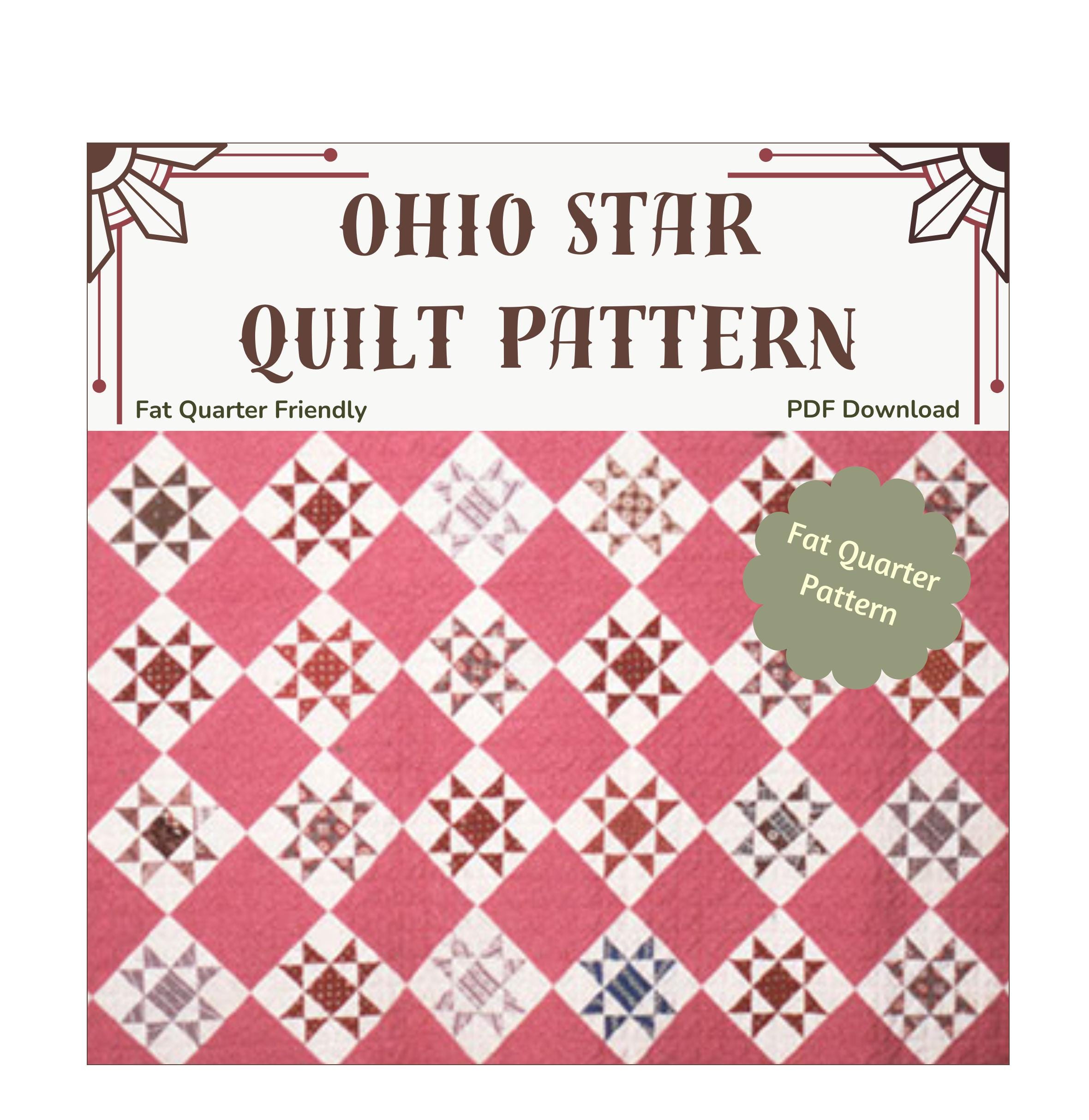 Modello trapunta Ohio Star, modello trapunta Fat Quarter, modello trapunta Vintage, trapunta da grembo, trapunta doppia, trapunta Queen King Quilt PDF