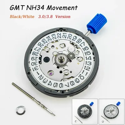 GMT NH34 Automatic Mechanical Movement Black 3/3.8H Datewheel High Accuracy 24 Jewels NH34A 4R34 24H
