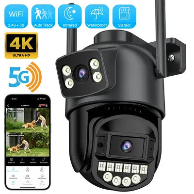 5K 10MP HD Wifi PTZ Camera Outdoor 8MP Dual Lens Dual Screen AI Auto Tracking IP Camera CCTV Audio
