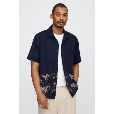 Gap Mens Navy Blue Linen-Cotton Shirt - Navy Blue