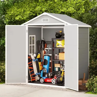 Plastic Outdoor Storage Shed, Resin Garden Tool Sheds & Outdoor Storage House with Single Lockable