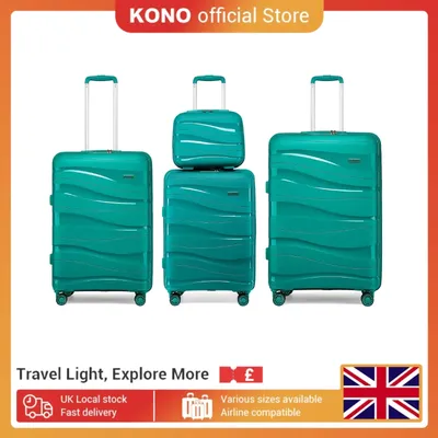 Kono Luggage 4-Piece Lightweight Polypropylene Hard Shell Suitcase Set with TSA Locks & Spinner Wheels - 14"/20"/24"/28"
