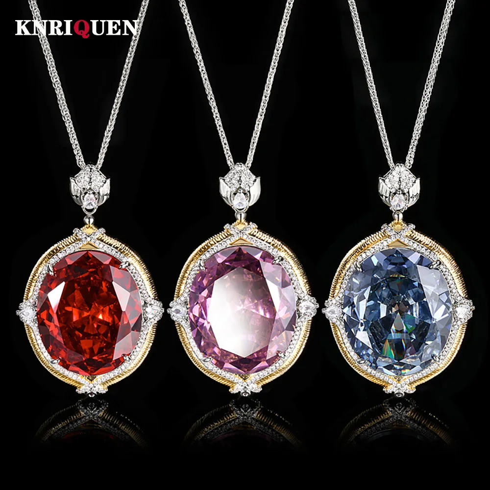 Vintage Gold Farbe 25*30mm Rubin Saphir Quarz Große Anhänger Halskette für Frauen Edelstein Cocktail Party Edlen schmuck Weibliche Geschenk