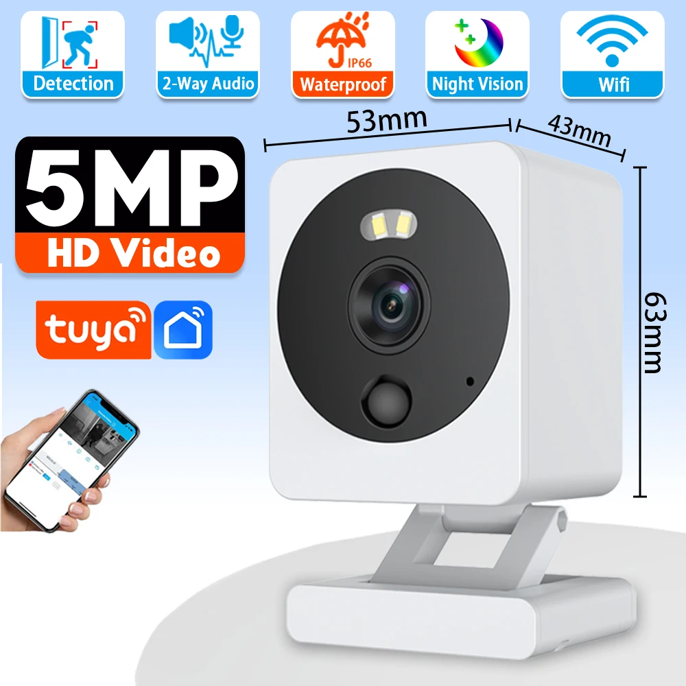 Tuya Smart WiFi Kamera MINI Wasserdichte Outdoor Home Drahtlose 5MP HD Video Überwachung Kameras Sicherheit Block Kamera Für Haus Image