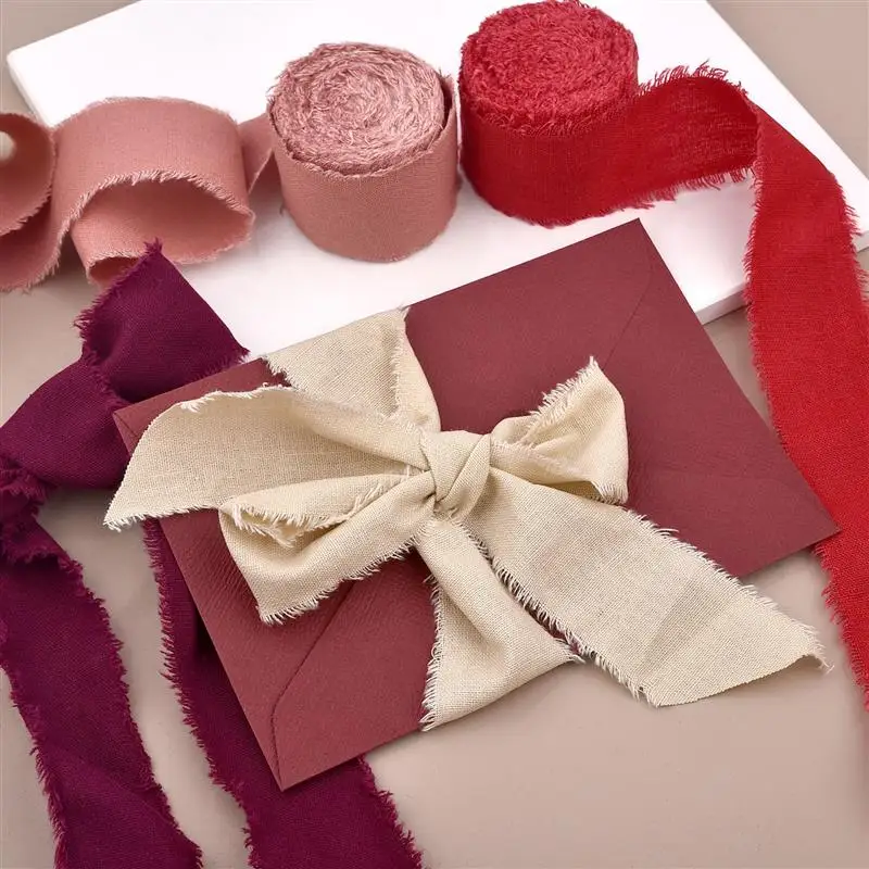 4CM * 5M Baumwolle Leinen Band Handgemachte Ausgefranste Kanten Für Hochzeit Einladung Bouquet Blume Braut Geschenk Box Paket Dekor Image