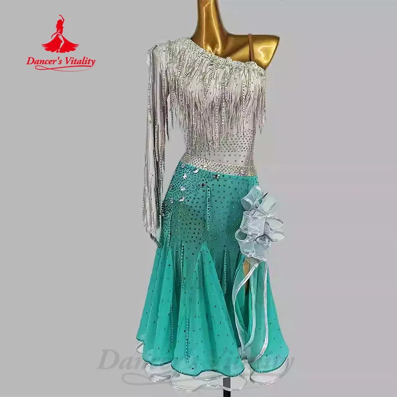 Latein-Tanz-Performance-Outfit, hochwertiges, maßgeschneidertes lateinamerikanisches Kostüm für Erwachsene und Kinder, Tango, Cha Cha, Rumba, Wettbewerbskleidung Image