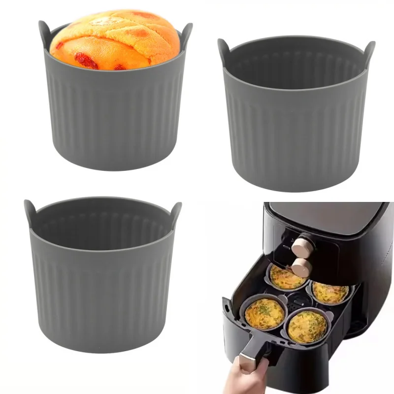 2/4Pcs Silikon Air Friteuse Backen Ramekins Muffin Ei Wilderer Cupcake Backförmchen Antihaft Easy Release Mikrowelle formen Image
