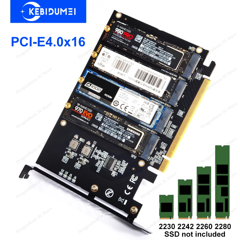 Adattatore M.2 NVME SSD a PCIe 4.0 3.0 M.2 SSD GEN4 PCIe 4.0 Scheda madre del PC X1 X4 X8 X16 Scheda di espansione per 2230 2242 2260 2280