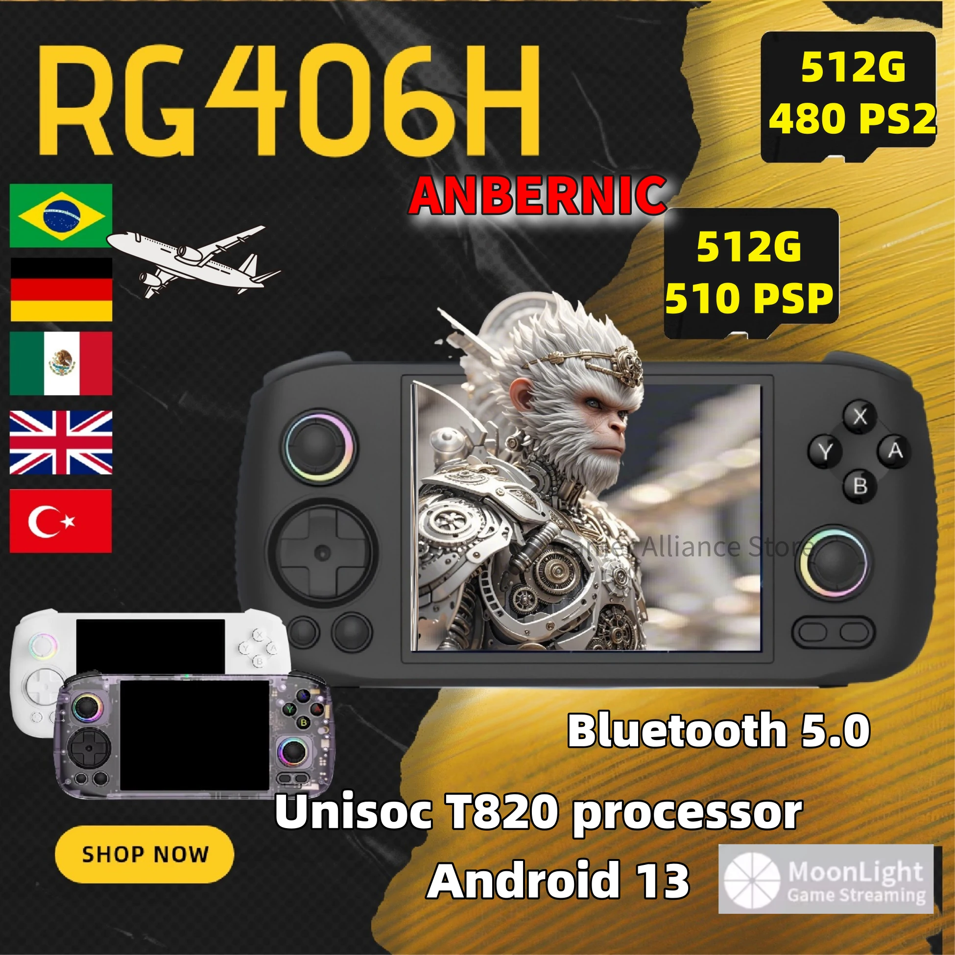 ANBERNIC RG406H RG 406H Console de jeu portable rétro Consoles de jeux vidéo Android 13 cadeaux de noël 8G + 128G PSP PS2 512G jeux